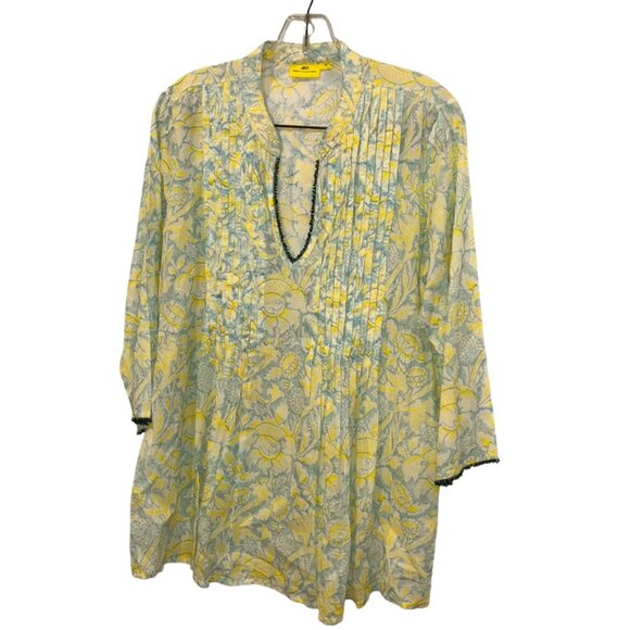 Roberta Roller Rabbit Tops - Roberta Roller Rabbit NEW blue neon yellow floral print beaded trim tuni…